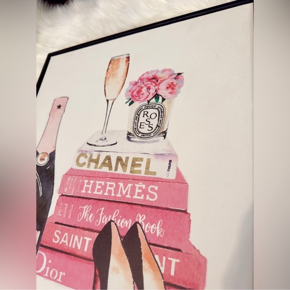 CHANEL, HERMES, DIOR Framed Feminine Girly Pink Black White Painting Wall Decor - Picture 7 of 16